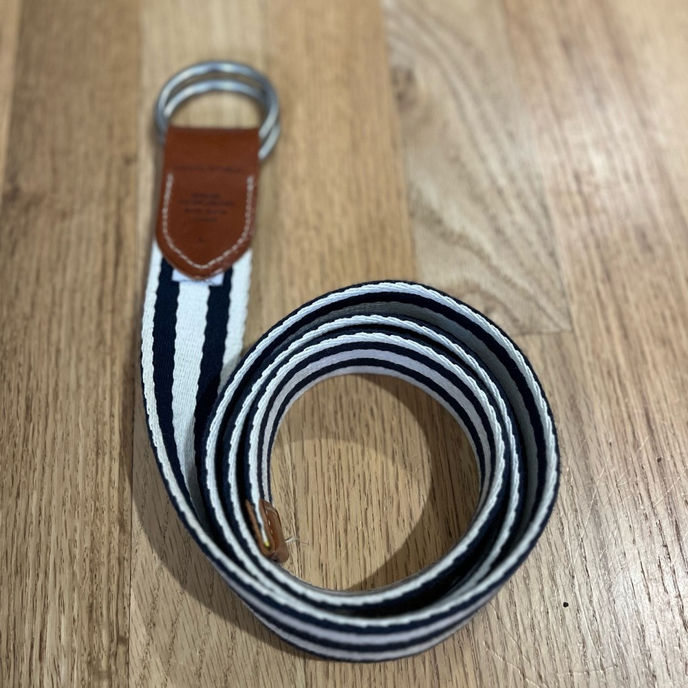 Navy/White Banana Republic Cloth/Leather Striped Belt Sz L - Picture 5 of 6